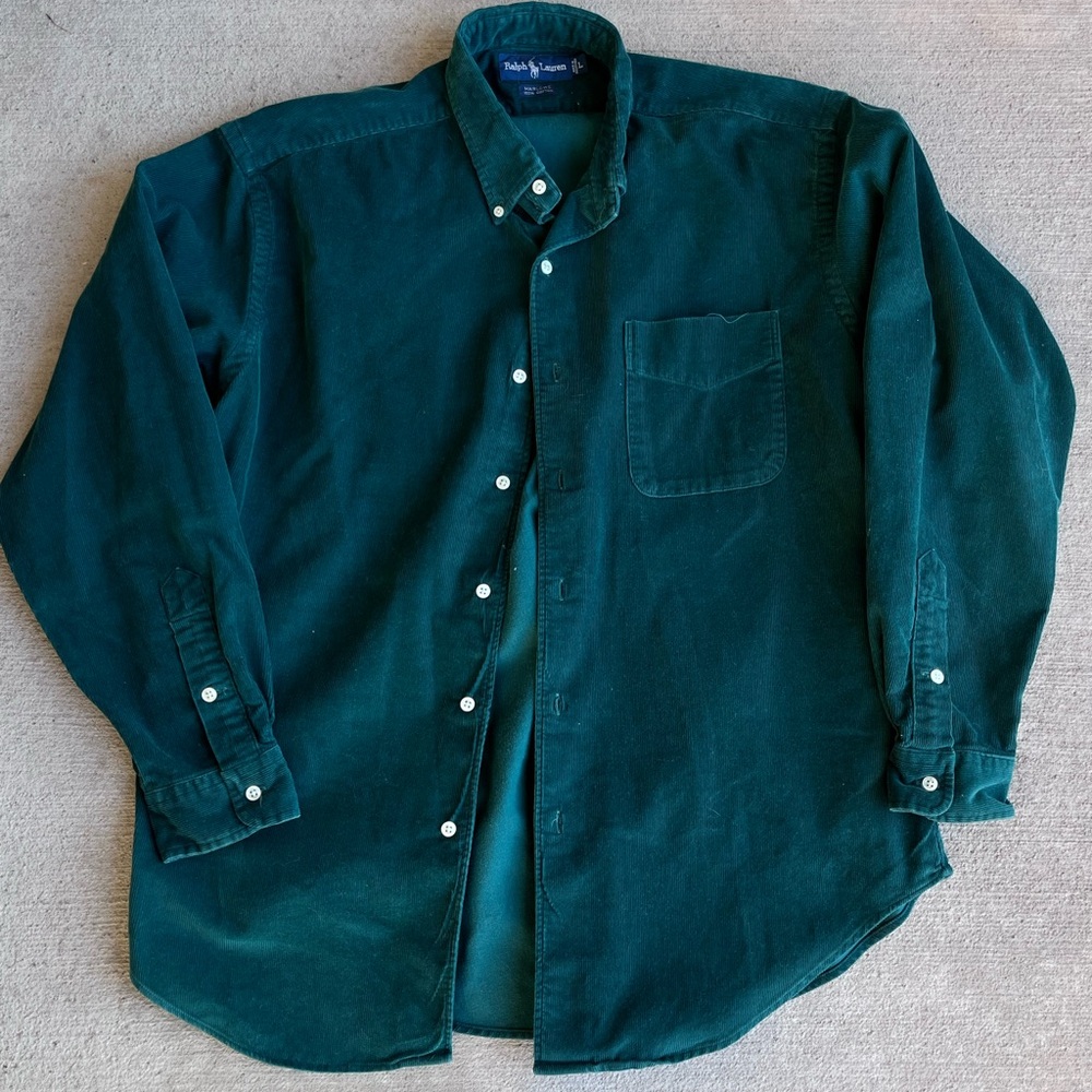 Polo Ralph Lauren forest green corduroy long sleeve button down shirt top
